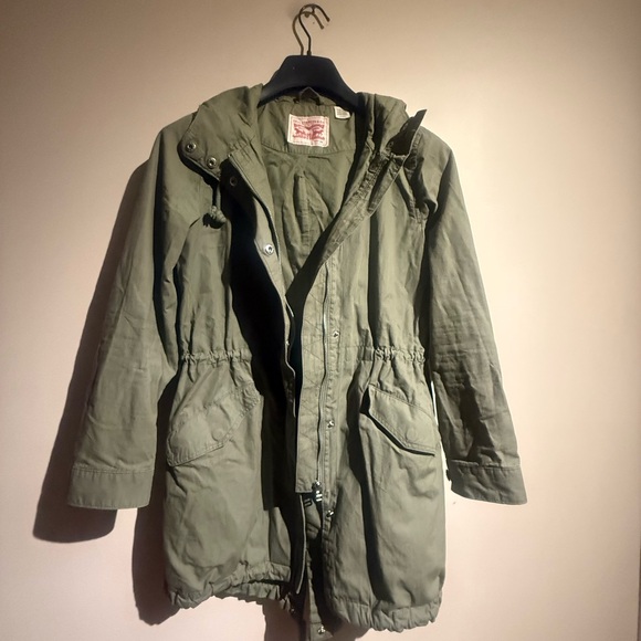 Levis Jacket Womens XS Green Cargo Utility Military Style Zip Snap Hood - Picture 3 of 5